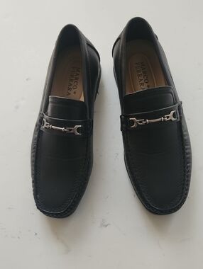 Men's Black Leather Bit-Detail Loafers